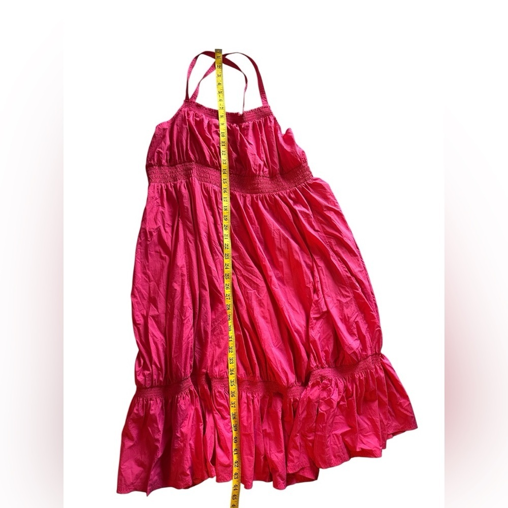 Anthropologie Red Ruched Ruffled Midi Dress - Picture 5 of 9